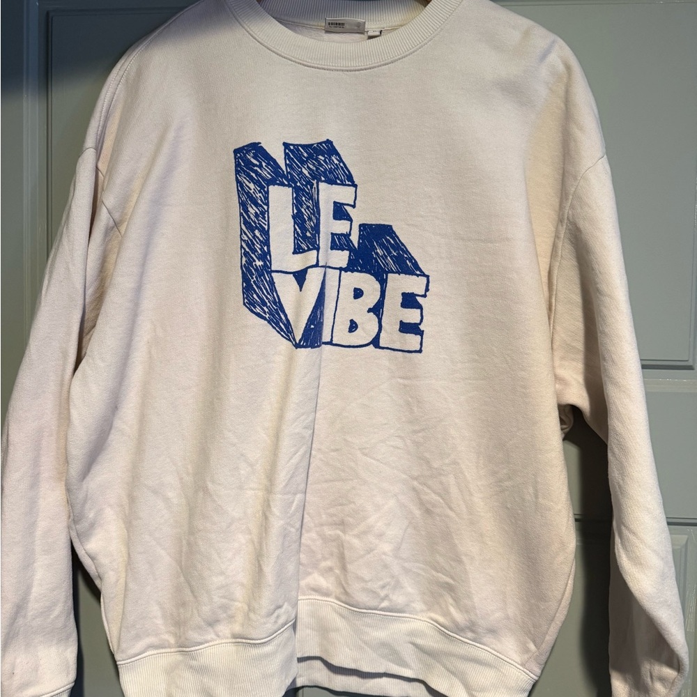 Clare V White and Blue Graphic Crewneck Sweater